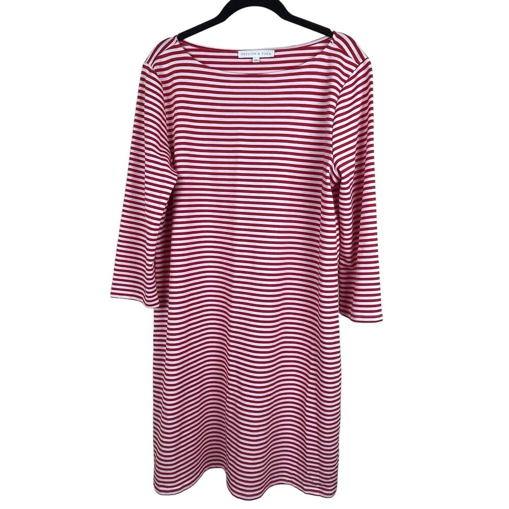 Preston & York Red White Striped Dress M Long Sleeve Knee Length Nautical